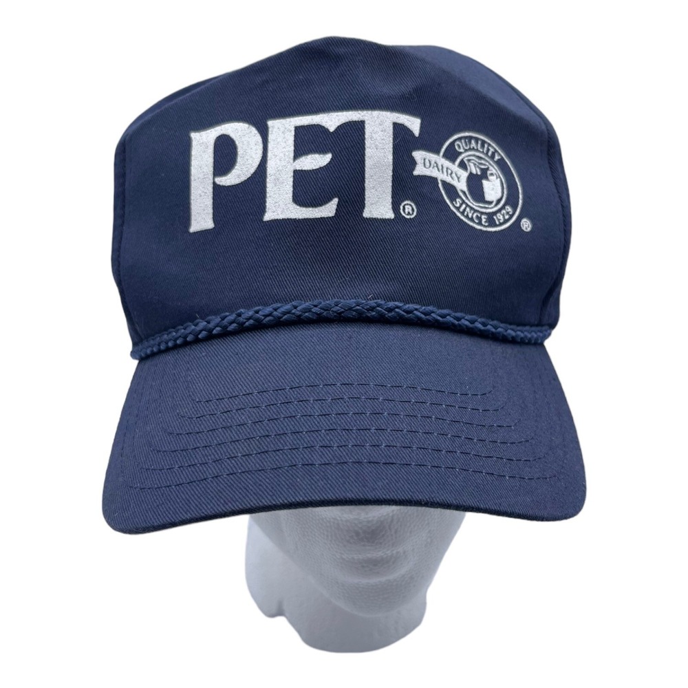 PET DAIRY Since 1929 Luna Basics Snapback Hat Cord Cap Navy Blue Vintage